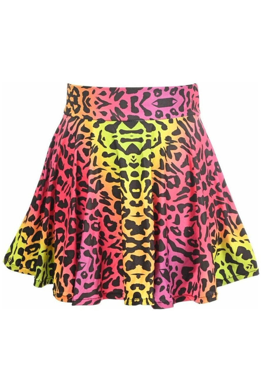 7353 Rainbow Leopard Print Stretch Lycra Skirt Small
